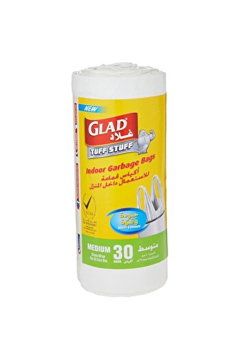 Generic Glad Tuff Stuff Garbage Bag Medium White Handle Bags, Size 51 cm x 60 cm, 30pcs (Packaging may vary