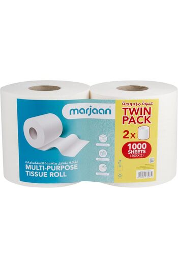 Marjaan Multi-Purpose Tissue Roll Twin Pack, 1-Ply Paper Towels, 1000 Sheets (500 Sheets x 2 Roll)