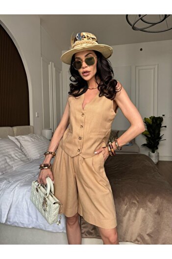 CC STORE Short linen CAPRI suit, tailored vest and shorts