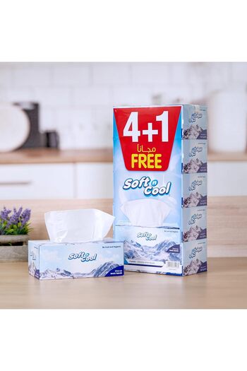 Hotpack Soft N Cool White Facial Tissue 2 Ply, 200 Sheets, Pack of 4+1 Free Box Offer Pack