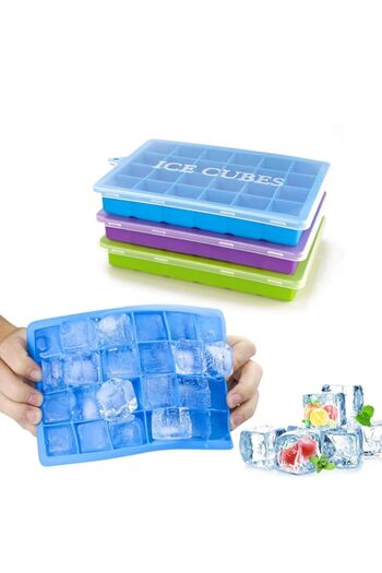 Generic Masroo Ice Cube Trays 3 Pack, Top1Shop Silicone Ice Tray with Removable Lid Easy-Release Flexible I