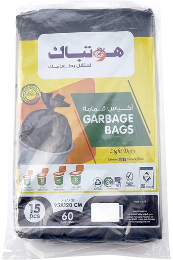 Hotpack Garbage Bag 95x120cm, 60 Gallon, 15 Pieces, Pack of 3 45 Bags
