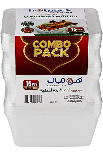 Hotpack Microwave Conatiner 500ml + 750ml + 1000ml, 5 Pieces each size