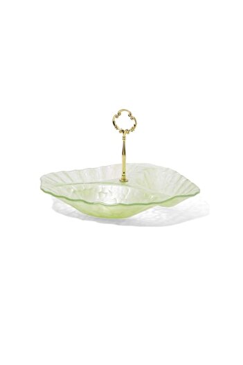 Generic Harmony Sectional Glass Serving Tray With Gold Metal Handle, Green, Sy1610027Gr