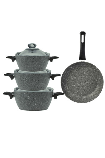 Golden Crown Granite cookware set, 3 pots with stainless steel lid and golden crown frying pan