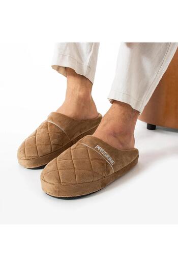 Lion Embroidered Velvet Men's Closed Front Indoor Dowry Bundle Winter Slippers