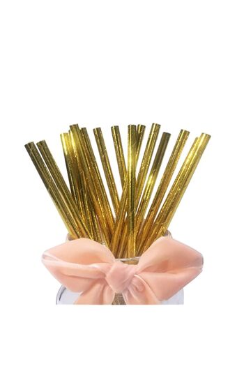 Generic DAONEG 100Pack Gold Foil Paper Straws, Disposable Metallic Gold Drinking Straws, Biodegradable Cock