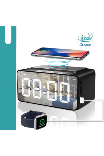 DLC Free shipping digital clock with alarm clock, Bluetooth speaker and wireless mobile charger