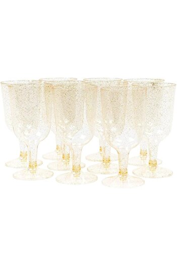 Generic KASTWAVE Gold Plastic Glasses, 20Pcs Gold Glitter Premium Plastic Cups, Clear Disposable Plastic Tu