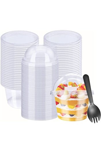 Generic LHAOCHES Clear Plastic Dessert Cups with Dome Lids No hole and Sporks,Disposable Snack Bowls for Ic