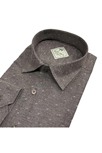 GÖMLEK GALERİSİ Classic Wide Cut Plaid Flannel Wool Long Sleeve Men's Shirt