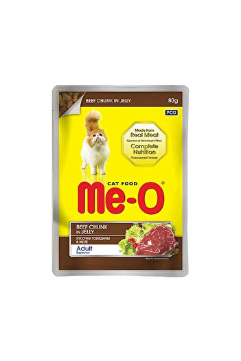 me-o Pouch Adult Cat Food Beef Chunk In Jelly 80 G X 4