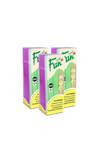 Generic FUN BY AL BAYADER فن promopack Disposable Flexible Plastic Straw, Assorted Colors (Pack of 225 X 3)