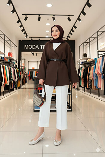 Moda Tendora Oversize Style Jacket with Belt Detail