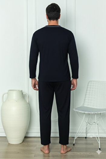 embody Men's cotton long pyjamas with buttons black 390