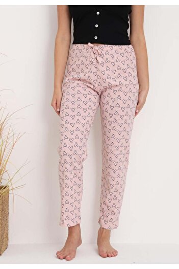 embody Women's Cotton Pyjama Pants with powder pink hearts 206