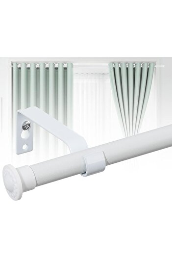 Whimlets Expandable Metal Curtain Rail with Rings, 76-116 cm, Diameter 1.6 cm, White Rod, Patterned Finials