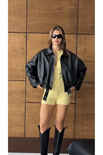 PRİFALDİ Oversize Bomber Leather Jacket