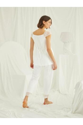 MONAMİSE Monamise, Kadın, Ekru, %94 Viskon %6 Elastan, Dantelli Önü Düğmeli Hamile Lohusa Pijama Takımı