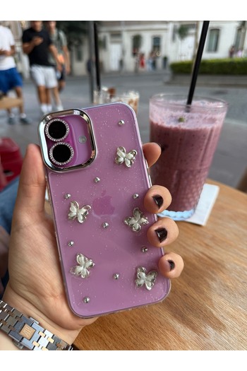 MustCase For iPhone 16 Plus Case Butterfly Pattern Glitter Transparent Case Silver Camera Raised Shiny Cover