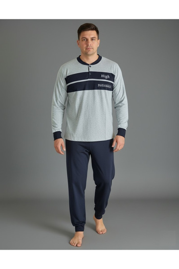 embody Men's cotton long pyjamas, grey blouse, black trousers