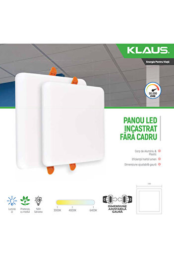 Klaus Square Recessed LED Panel Without Frame 24W 4000K, KE35974 (40)