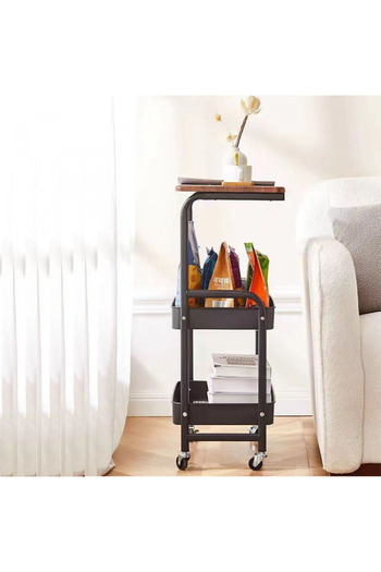 Cumperio Portable coffee table, carbon steel, 2 shelves and a work table, 79 x 43 x 30 cm, black