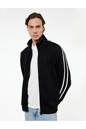 Koton Regular Fit Long Sleeve Ribbed Stand Collar Zippered Cardigan