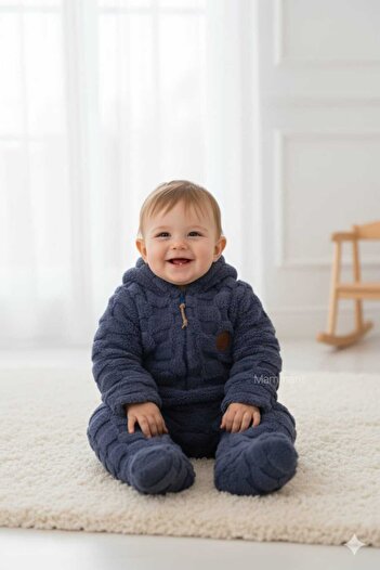 Mamman's Winter, Thick Plush, Hooded, Zippered Booties Baby Boy Jumpsuit Welsoft Fabric