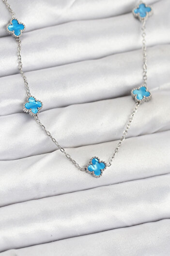 P Parla 316L Steel Chain Silver Color Ice Blue Baby Boy Clover Women's Necklace - Lisinya