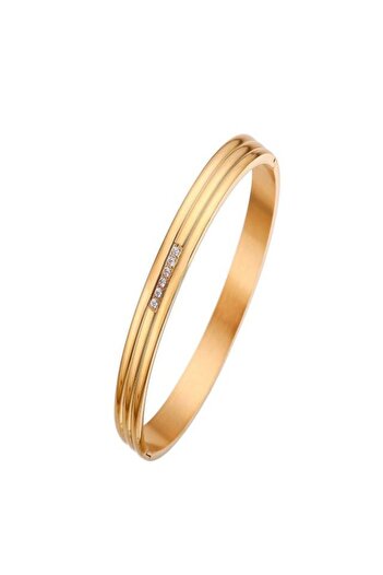 THK Bangle Bracelet 6mm, THK, Zirconia Stones, Stainless Steel, 19 cm, 18K Gold, Unisex, Gold, Silver