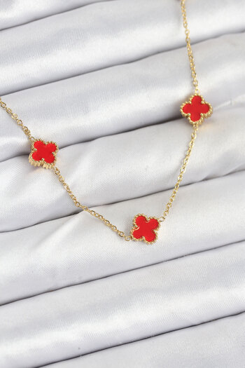 P Parla 316L Steel Chain Gold Color Red Baby Boy Clover Women's Necklace - Lisinya