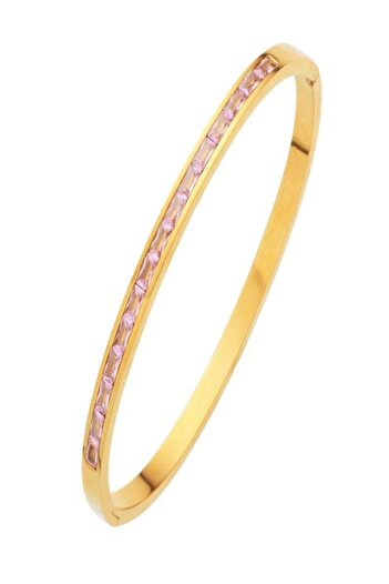THK Bangle Bracelet 4mm, THK, Zirconia Stones, Stainless Steel, 18 cm, 18K Gold Plated, Gold, Purple