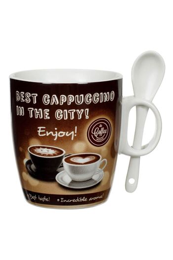 Vervo.ro pentru minți curioase Set of Coffee Mugs with Spoon, Porcelain, Chocolate, 220 ml, 7.5×8.5 cm