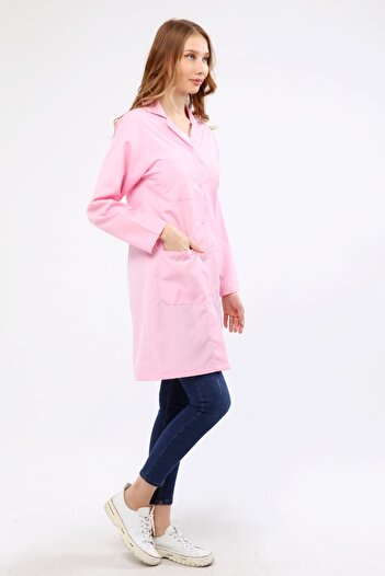 Çamdalı İş Elbiseleri Alpaca Apron Pink 3 Pockets Snap Fastener Front Closure - Size S