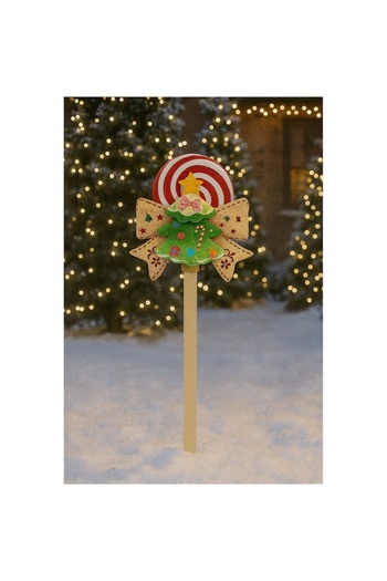 OEM Christmas decoration, lollipop type with 3D fir tree, for outdoor use, weatherproof laminated cardbo