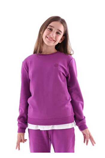 Ozmoz By Mukadder Özden Soft Bamboo Fabric Embroidered Purple Winter Girls' Sweatshirt