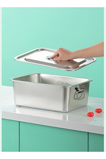 NIHAO Stainless Steel Square Container Storage Set with Handle, Deepened，Thickened with Lid 40*30*15 Cm