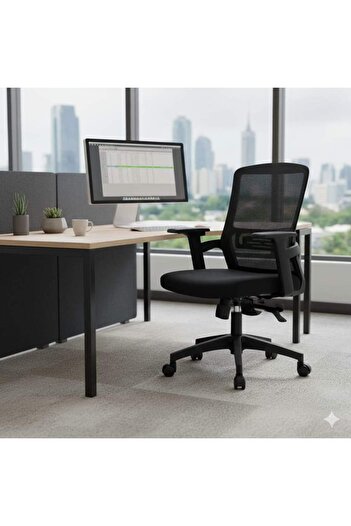 Generic Comfortable Black Office Chair — Mesh, High‑Back, Swivel, Adjustable Arms & Seat, Lumbar Support