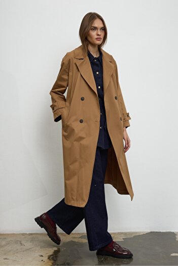 QANU Floriva Long Trench Coat Camel