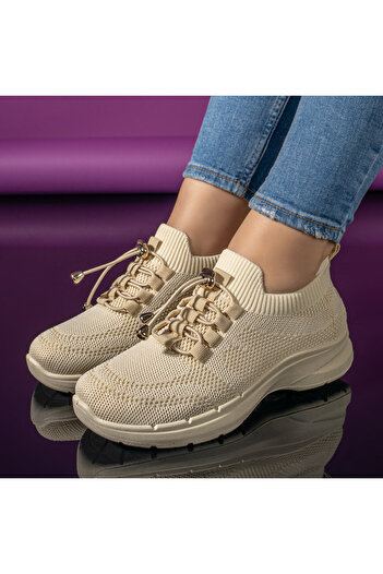 BMoD Women's beige sport shoes with elastic laces MOD11170