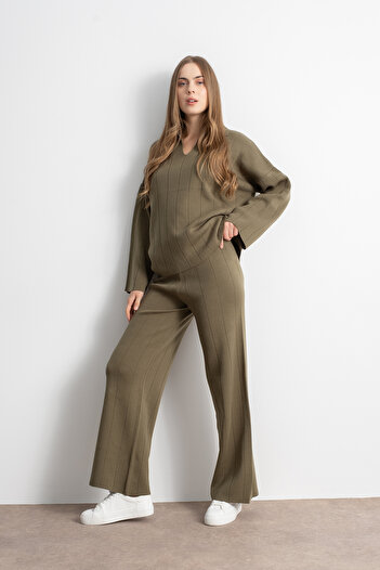 Shophia Polo Neck Corded Knitwear Set