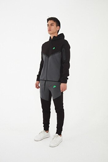 AASK Tech Fleece Black-Smoked Tracksuit (Green Logo)