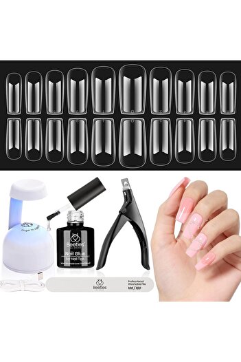 beetles Gel Polish Nail Kit Easy Nail Extension Set 5 In 1 Nail Glue Base Coat with Pre shaped Mediu