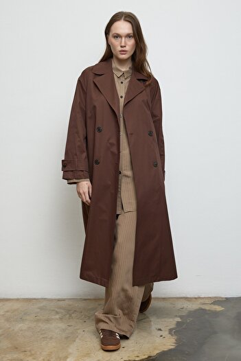 QANU Floriva Long Trench Coat Brown