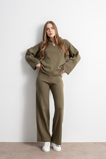 Shophia Polo Neck Corded Knitwear Set