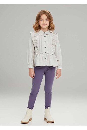 Ozmoz By Mukadder Özden Ruffled Beige Winter Girl's Shirt