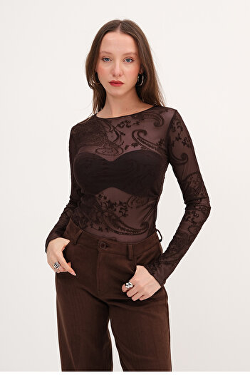 Addax Patterned Tulle Blouse B18507