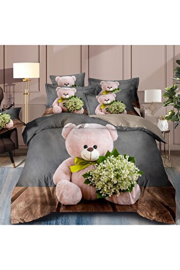 OEM Bed linen, 2 people, identical 3D print, fine, 6 pieces, with teddy bears, LFD134