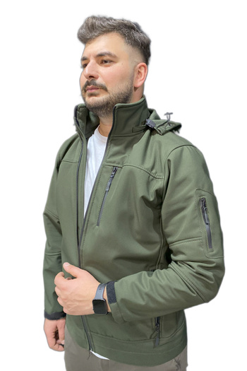 canan erman dolunay iş güvenliği ekipmanları Black Softshell Hooded Fleece Jacket (Wind & Water Resistant)